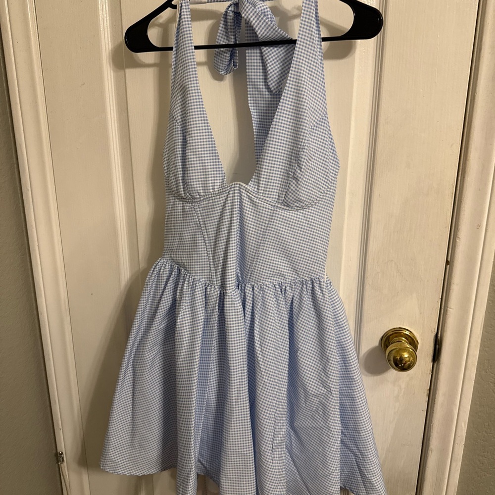 Blue Gingham Halter Dress